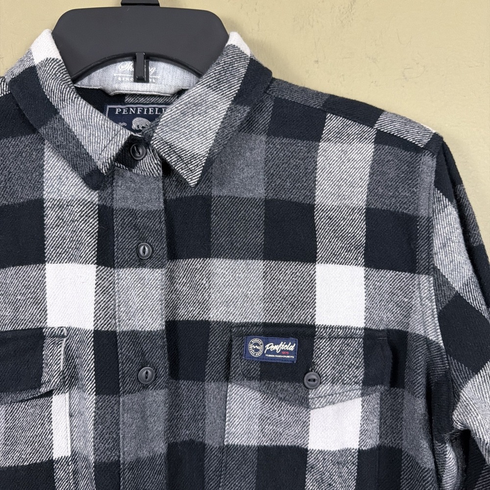 Womens Penfield M Flannel Black Plaid Double Flap Pockets LOGO Hudson Laundry Co - Picture 2 of 14